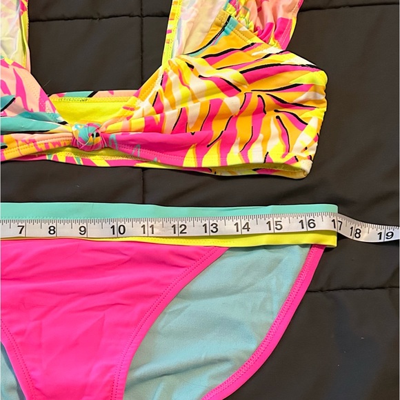 No Boundaries Womens Neon Tropical Palm Print Bikini Size L (11-13) - Picture 5 of 15